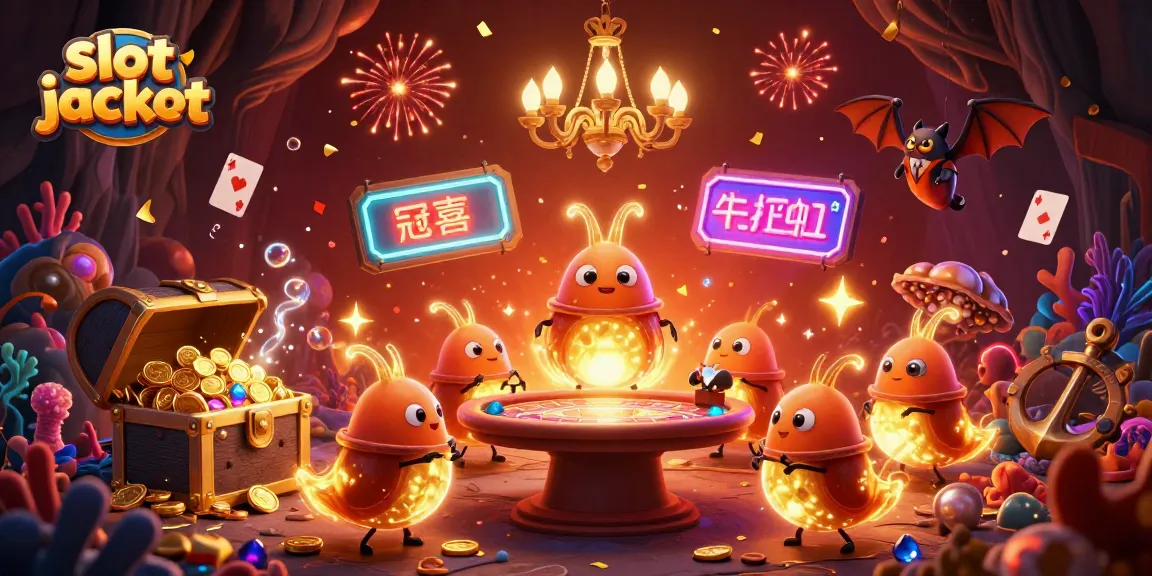 Memenangkan slot jackpot secara spektakuler dalam ilustrasi kasino 3D dengan karakter cacing bercahaya.