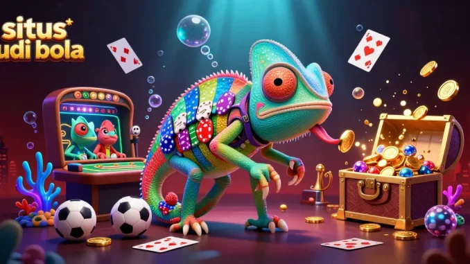 Engage with situs judi bola to win in sports betting with this vibrant 3D casino illustration.