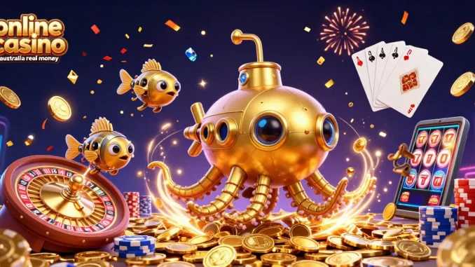 Engage with thrilling online casino australia real money gameplay featuring a vibrant kraken submarine and dynamic elements.