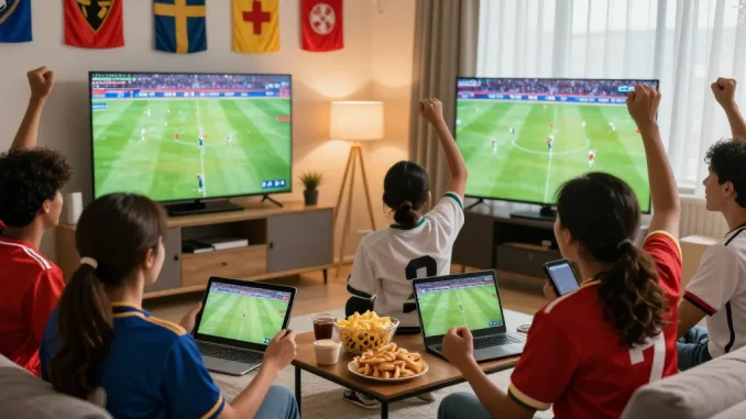 Pelota Libre live football streaming scene with fans enjoying matches.