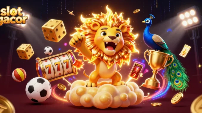Experience the excitement of slot gacor with a vibrant 3D illustration capturing a thrilling casino atmosphere.