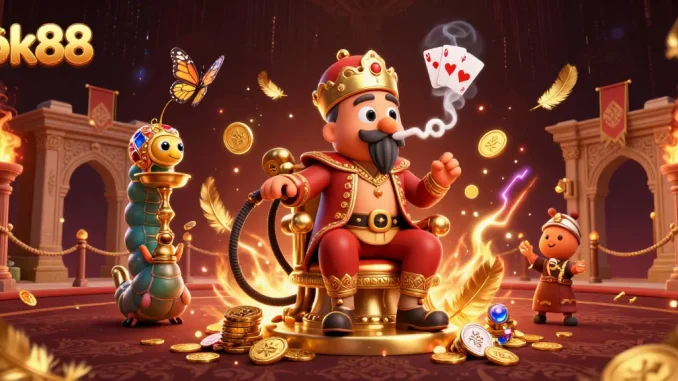 Engage with the ok88 experience featuring a captivating caterpillar character and live stakes.