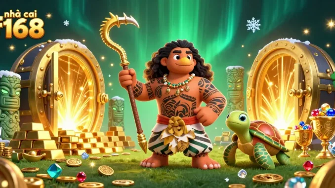Experience the excitement of nhà cái f168 with vibrant casino-inspired characters and treasure elements.