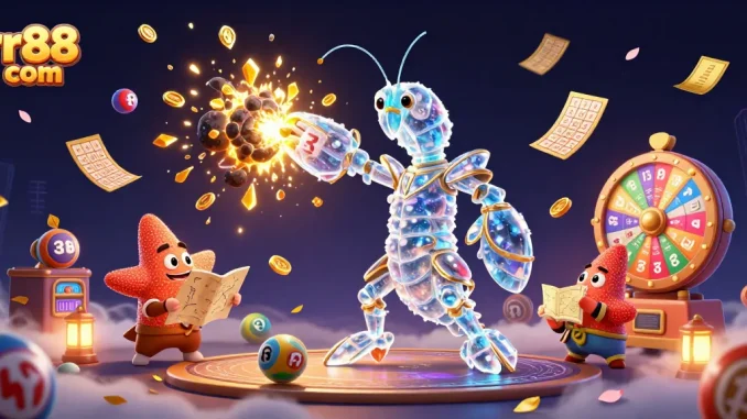 Experience thrilling gameplay with rr88 com's dynamic 3D casino illustration, showcasing exciting winning moments.