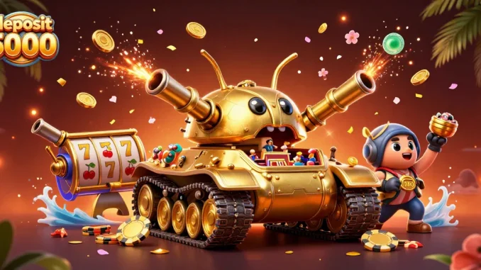Spin and win with deposit 5000 at the lively miniature casino in a golden beetle tank.