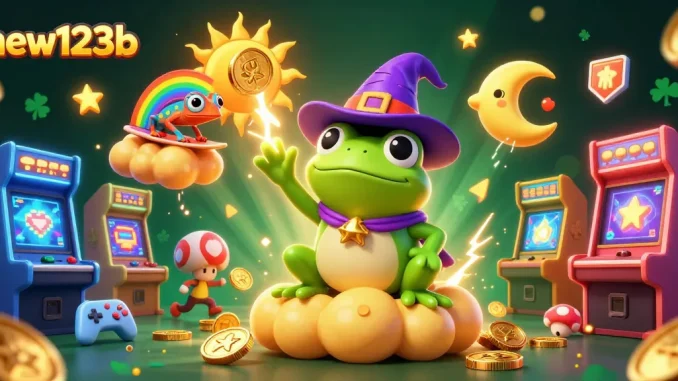 Enjoy thrilling gameplay at new123b with vibrant 3D casino characters surrounded by golden coins.