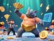 Experience thrilling action with me88's dynamic 3D scene featuring a beetle sumo champion amidst coins and crypto elements.
