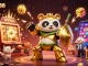 SBOBET88 showcases animated panda piloting a fighting robot amidst vibrant casino action.