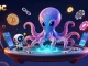 Experience thrilling gameplay at gmnc with an alien octopus running a holographic poker table, surrounded by vibrant crypto elements.
