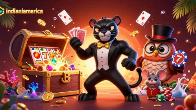 Experience the thrill of gambling at indianiamerica with a stylish black panther dealer and charming companions.