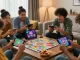 Young adults playing engaging online games in a cozy living room setting.