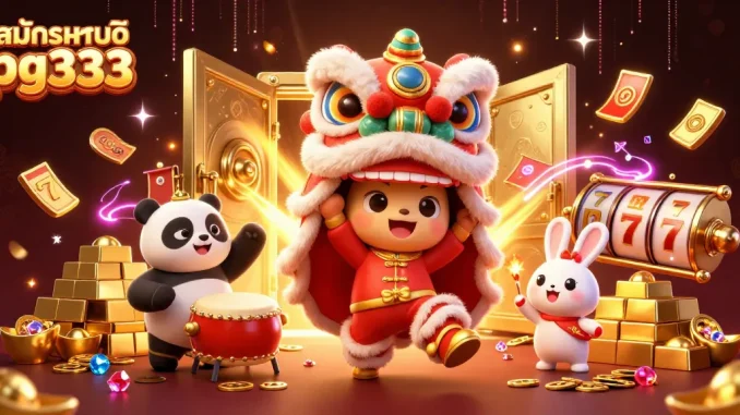 Join the fun with สมัครสมาชิก pg333 and enjoy slot games, surrounded by festive characters and treasures!