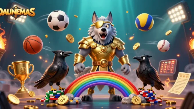 Engage with DAUNEMAS at its vibrant 3D casino scene featuring Norse mythology elements.