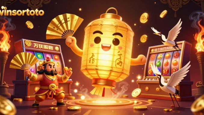 Experience winsortoto with a vibrant casino scene featuring golden lantern spirit and slot machines.