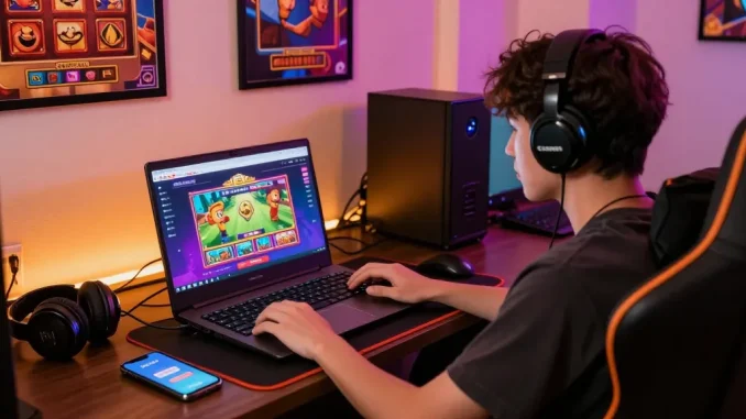 Engaging gaming experience on oppa86 situs featuring a user with gaming gear.